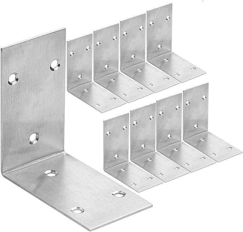 AKOLAFE 10PCS Stainless Steel L Bracket, 3.3â€x 1.9â€ Heavy Duty Wide Corner Brace, 90 Degree Angle Brackets, L Shelf Brackets Corner Bracket for Wood Furniture Bookshelf Board Window Cabinet - Image 1